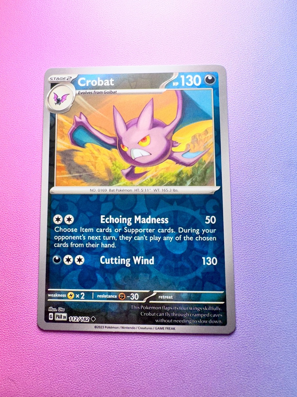 crobat [reverse holo] - 112/182 (uncommon) — pokemon: paradox rift